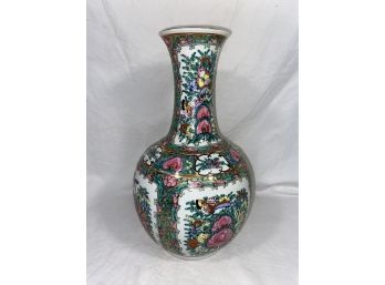 Hand Painted Asian Floral Vase 11in