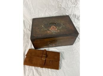 Decorative Wood Box 11.5x8x5.25in And Suede Wallet