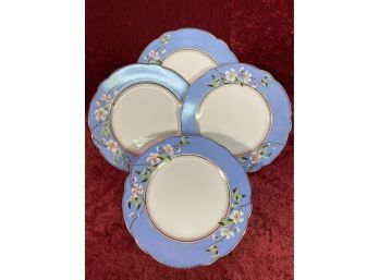 Nine Dessert Plates 8in Blue With Apple Blossom