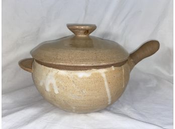 Hand Made Stoneware Casserole Dish Signed Flame