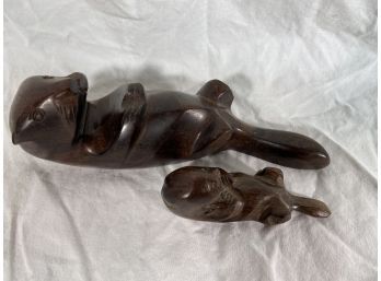 Wood Carved Beavers Made In Mexico Mother And Baby Beavers
