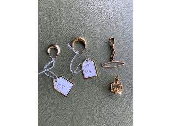 8K .5 Grams And 22k 1.1 Grams Gold Earring (miss Matched) And Charms