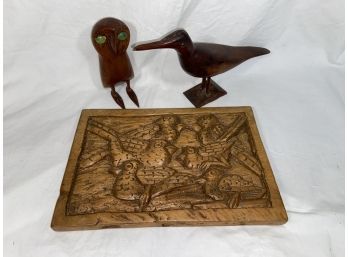 Decorative Hand Carved Owl And Shore Bird