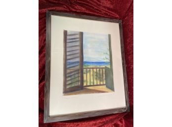 'Vieques Balcony' By Debbie Detwiller Smith 1999 Pastel 17x21in Framed Glass