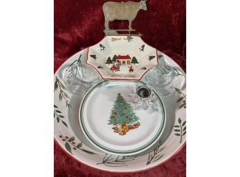 Christmas China, Glass Candle Holders, Cow Weathervane Ornament