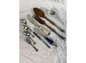 Utensil Collection Wood And Pewter Salad Fork And Spoon Cheese Knives