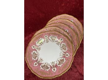 Five Pink And Gold Coalport Dinner Plates 10in Gilman Collamore 5th Avenue