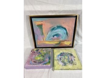 3 Paintings By Debbie Detwiller Smith 'sweet Surrender' And 'Pistachio Swirl' Painting On Denim