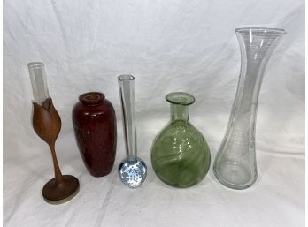 Collection Of Hand Blown Glass And Hand Made Bud Vases Signed