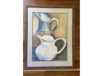 '2 Pitchers' Signed Debbie Detwiller Smith Watercolor 30.5x39in Matted Framed Plexiglass