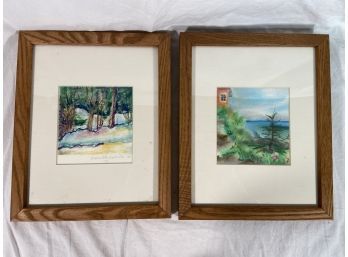 Two Paintings By Debbie Detwiller Smith Winter 1998 And Pemaquid, ME Pastel 1997 9x11in Matted Framed Glass