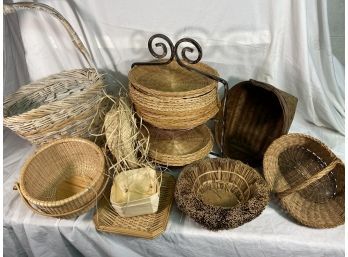 Collection Of Baskets And A Metal Plate Stand