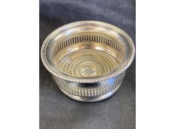 Silver Wine Bottle Coaster Trinket Dish 3.5x2in Marked Made In England SM 32
