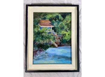 'Cottage At Waters Edge' Jamaica Inn By Debbie Detwiller Smith 6x8in Framed Ocho Rios, Jamaica