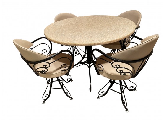 Fabulous Mid Century Round Table & Four Swivel Chairs