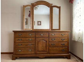 Solid Wood Dresser With Tri-Fold Mirror From Durham Furniture