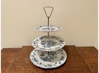 Blue Danube Porcelain Three Tiered Server, Made In Japan