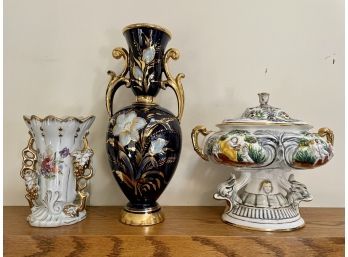 Trio Of Large Gilt Decorated Vessels