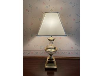 Lovely Brass & Crystal Lamp With Corner Pleated Shade