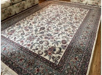 Wide Border Wool Carpet With Floral Cream Field  9' X 12'