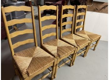 Four Well-constructed Ladder-Back Chairs With Woven Rush Seats