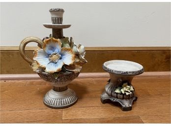 Capodimonte Pillar & Bassano Taper Candle Holders, Made In Italy