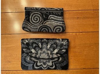 Two Black & Grey Mid Century Beaded Evening Bags