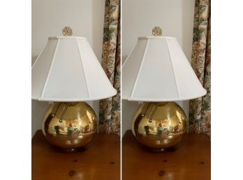 Pair Of Hammered Brass Table Lamps