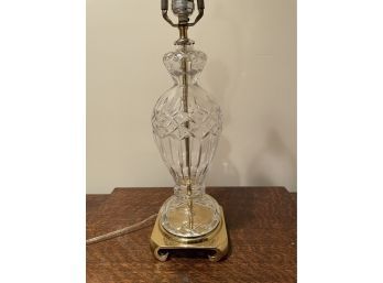 Lovely Hourglass Shaped Cut Crystal & Brass Lamp
