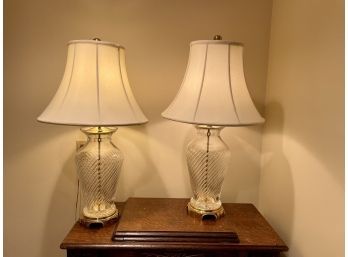 Pair Of Cut Crystal & Brass Table Lamps