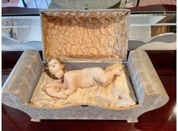 Antique Music Box With Mechanical Wax Figure Of Baby Jesus