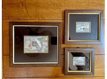 Three Framed Stamped Pure Silver Art Pieces, Made In Italy