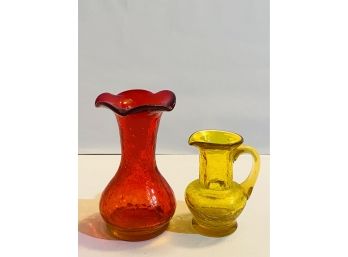 Pair Of Vintage Colored Glass Bud Vases
