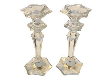 Pair Of Cut Crystal Glass Candlestick Holders