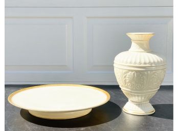 Lenox 24k Gold Trimmed Porcelain Vase And Plate