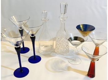 Fabulous Bundle Of Vintage Martini Glasses And Decanters