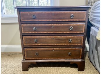 Antique English Dresser With Original Brass Ring Pulls And Burled Inlay