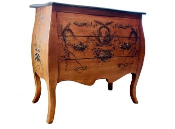 Beautiful Vintage French Inspired Marble Top Commode With Floral Swag Stencil