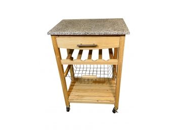 Granite Top Pine Kitchen Cart With Casters