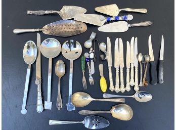 Huge Lot Of Silver Plate And Stainless Cutlery And Serveware