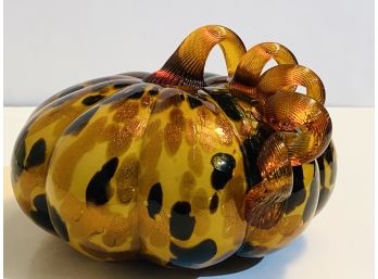 Mottled Amber Art Glass Gourd