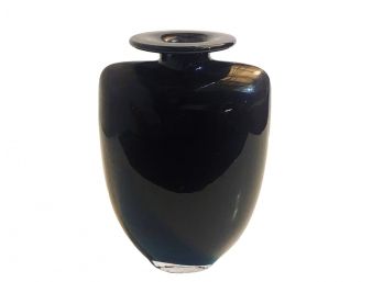 Designer Black Glass Vase With Marks