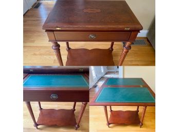 Vintage Inspired Burled Walnut Game Table With Center Medallion And Border Design