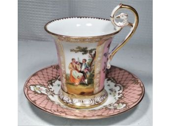 Antique Dresden Porcelain Hand Painted Cup & Saucer (mismatched)