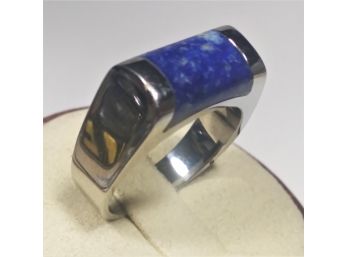 Modern Lapis Stone Ladies Ring In Stainless Steel About Size 8