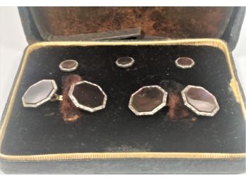 Clark Gold Filled Abalone Shell Cufflinks & Studs In Original Box 1920s