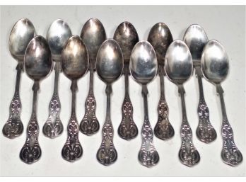 12 Wm. Rogers 'Kings' Teaspoons Spoons Silver Plate