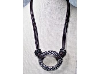 Designer Silver Tone Pendant W Multi Strand Leather Cord Necklace Chico's