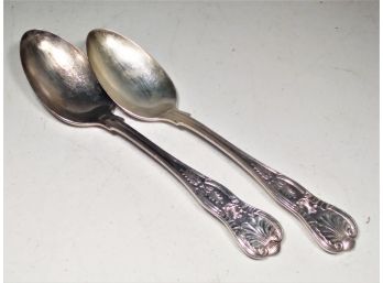 Pair Antique US Navy Silver Plate 'kings' Pattern Table Spoons International