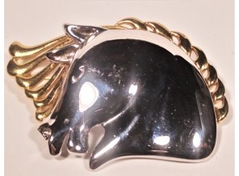 Silver And Gold Tone Signed Monet Horse Head Brooch